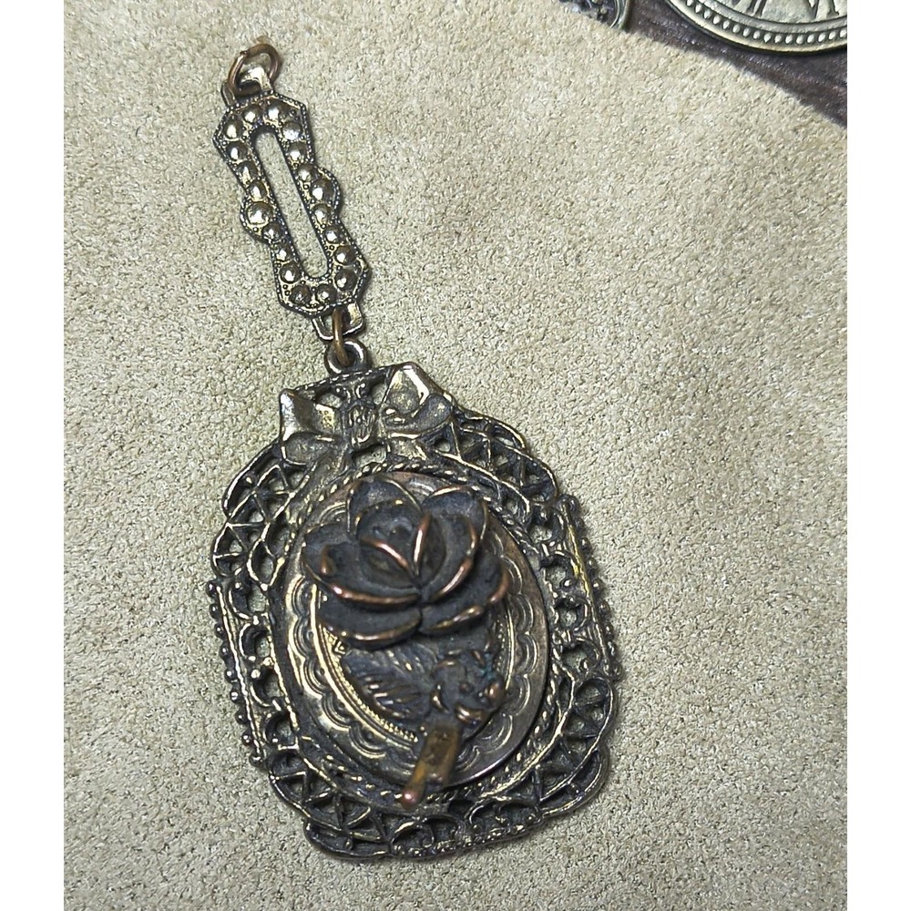 Vintage Goth Darken Brass Rose Pendant Locket